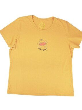 Life Is Good Women Size Large Yellow Crab Graphic T-Shirt Cotton Ocean Sea Life